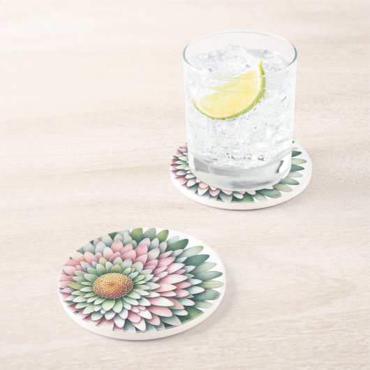 Mod Blume - Rosa, Gelb und Gelb Getränkeuntersetzer (Seite)