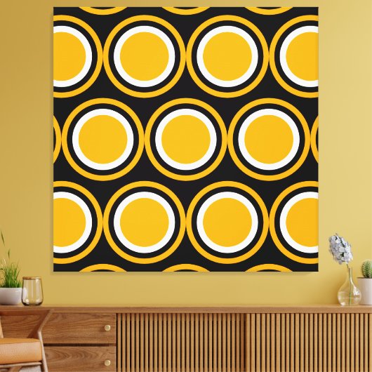 Mod Bold Yellow Schwarz-weiß Concentric Art Leinwanddruck (Insitu (Wohnzimmer))