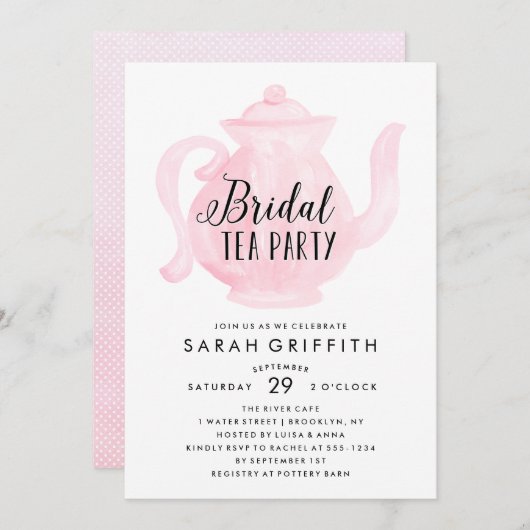 Mod Brautparty Tee Party Rosa Einladung (Vorne/Hinten)