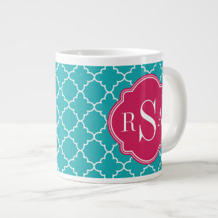 Mod Bright Blue Trellis Pink Monogram Jumbo-Tasse