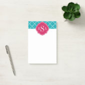 Mod Bright Blue Trellis Pink Monogram Post-it Klebezettel (Büro)
