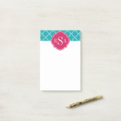 Mod Bright Blue Trellis Pink Monogram Post-it Klebezettel (Auf Schreibtisch)