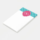 Mod Bright Blue Trellis Pink Monogram Post-it Klebezettel (angewinkelt)
