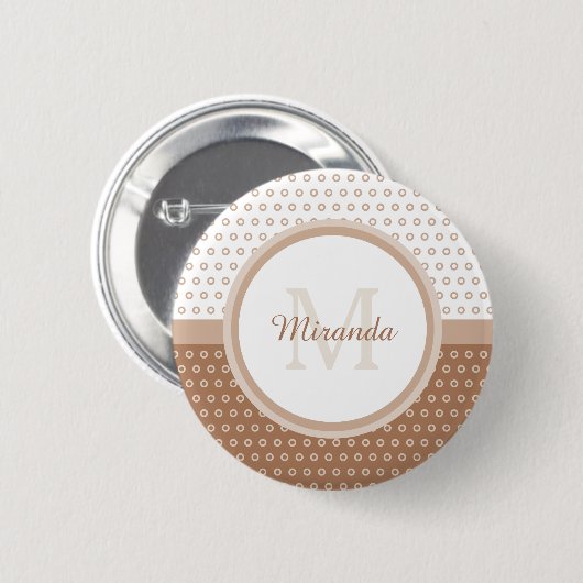 Mod Brown and White Polka Dots Monogram with name Button (Vorne & Hinten)