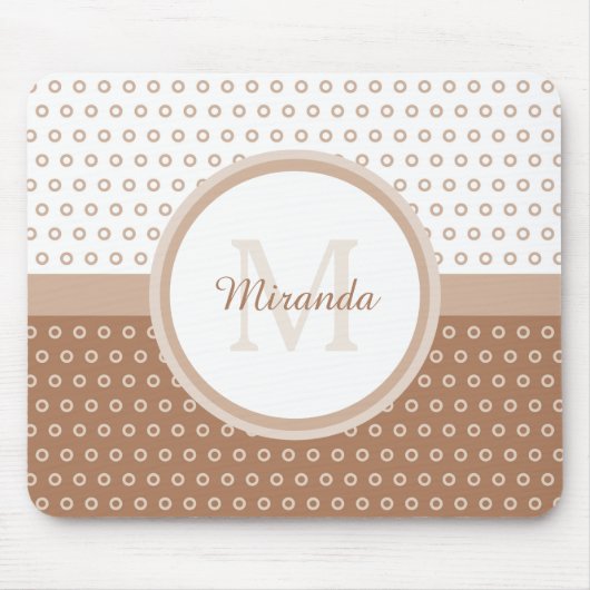 Mod Brown and White Polka Dots Monogram with name Mousepad (Vorne)