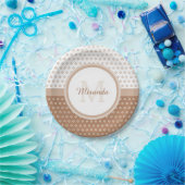 Mod Brown and White Polka Dots Monogram with name Pappteller (Party)