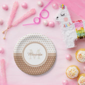 Mod Brown and White Polka Dots Monogram with name Pappteller (Party)