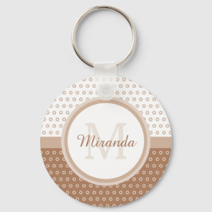 Mod Brown and White Polka Dots Monogram with name Schlüsselanhänger