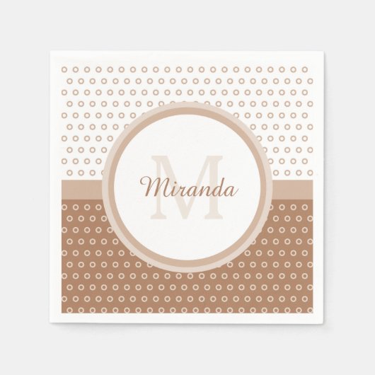 Mod Brown and White Polka Dots Monogram with name Serviette (Vorderseite)