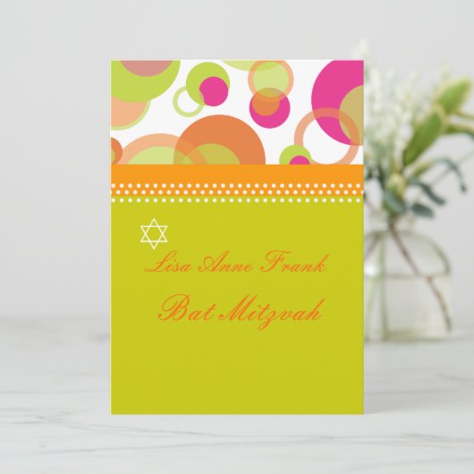 MOD BUBBLES/RETRO BAT MITZVAH INVITATION EINLADUNG (Stehend Vorderseite)