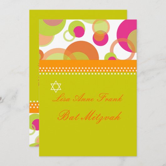 MOD BUBBLES/RETRO BAT MITZVAH INVITATION EINLADUNG (Vorne/Hinten)