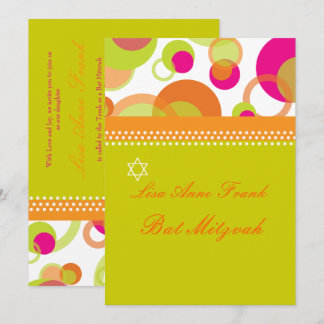 MOD BUBBLES/RETRO BAT MITZVAH INVITATION EINLADUNG