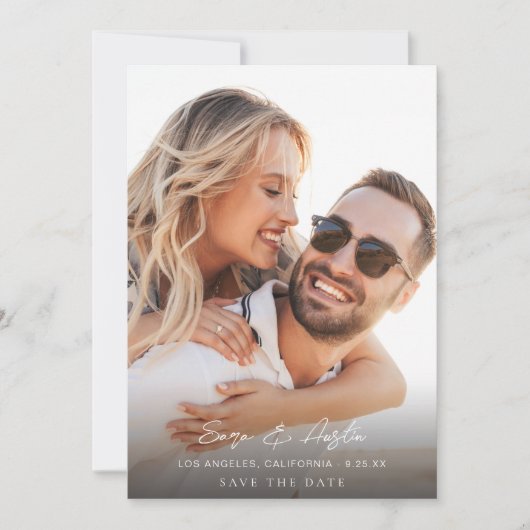 MOD Calligraphy Foto Save the Date vertikal Einladung (Vorderseite)