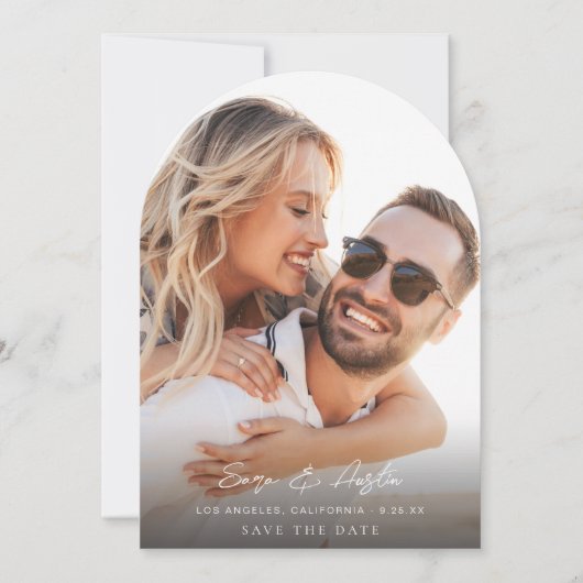 MOD Calligraphy Foto Vertikal Save the Date Arc Einladung (Vorderseite)