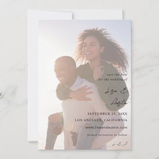 MOD Calligraphy w Duo Foto Save the Date Einladung (Vorderseite)