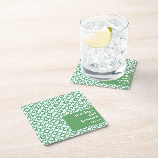 Mod Chic Wedding Custom Green and Blue Mid Rechteckiger Pappuntersetzer (Vor Ort)