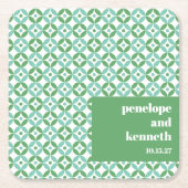 Mod Chic Wedding Custom Green and Blue Mid Rechteckiger Pappuntersetzer (Vorderseite)