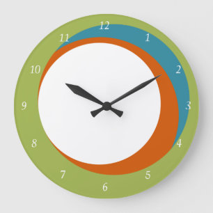 Mod Circles Wall Clock Green, Orange und Aqua Große Wanduhr
