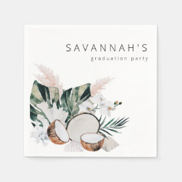 MOD Cocnut Coral & White Floral Name Party Serviette