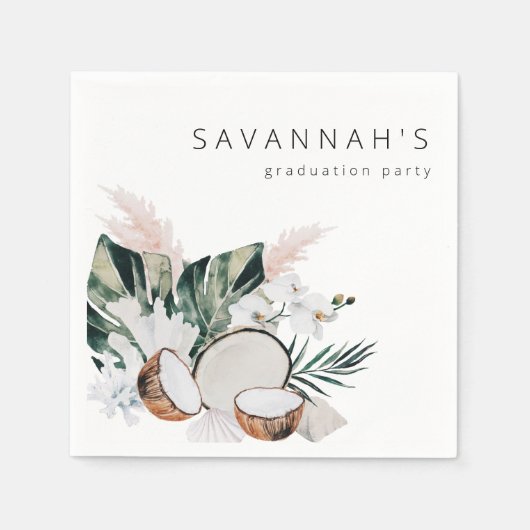 MOD Cocnut Coral & White Floral Name Party Serviette (Vorderseite)