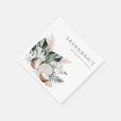 MOD Cocnut Coral & White Floral Name Party Serviette (Ecke)