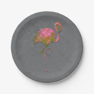 Mod Colorful Summer Flamingo Chic Modern Grau Pappteller