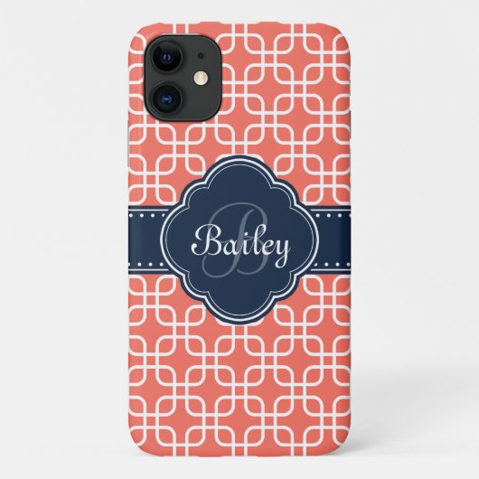 Mod Coral Pattern Navy Quarz Monogramm Case-Mate iPhone Hülle (Rückseite)