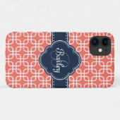 Mod Coral Pattern Navy Quarz Monogramm Case-Mate iPhone Hülle (Rückseite (Horizontal))