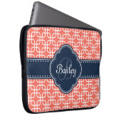 Mod Coral Pattern Navy Quarz Monogramm Laptopschutzhülle (Vorne Rechts)