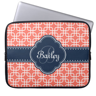 Mod Coral Pattern Navy Quarz Monogramm Laptopschutzhülle