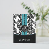Mod Damask aqua uAwg standard 3,5 x 5 RSVP Karte (Stehend Vorderseite)