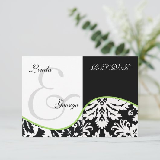 Mod Damask grüne Rsvp-Karten Standard 3.5 x 5 RSVP Karte (Stehend Vorderseite)