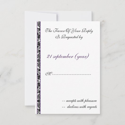 Mod Damask lila Rsvp-Karten Standard 3.5 x 5 RSVP Karte (Rückseite)