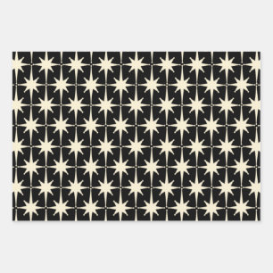 Mod des Atomzeitalters in Creme und Schwarz Geschenkpapier Set