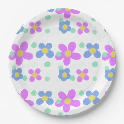 Mod Dots Blumendruck Pappteller (Vorderseite)