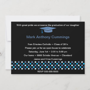 Mod Dots Graduation Cap Invitation (blau) Einladung
