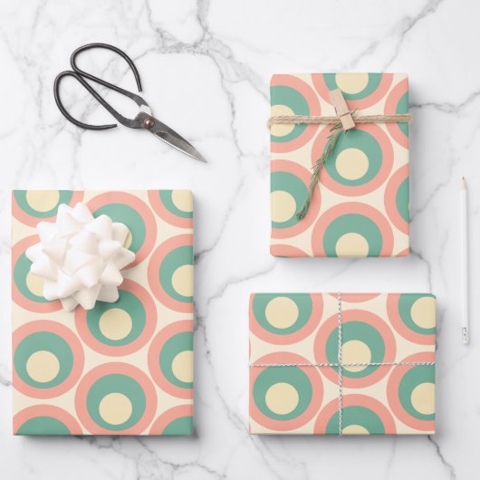 Mod Dots Retro Aquamarin und Blush Pink Muster Geschenkpapier Set (Vorderseite)