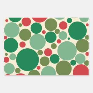 Mod Dots Retro Weihnachtsmuster Red Green Creme Geschenkpapier Set