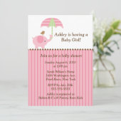 Mod-Elefant-Regenschirm-Baby-Mädchen-Dusche Einladung (Stehend Vorderseite)