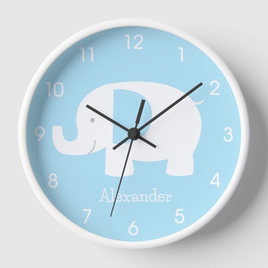 Mod Elephant Baby Blue Minimalistisch Kinderzimmer Uhr (Vorderseite)