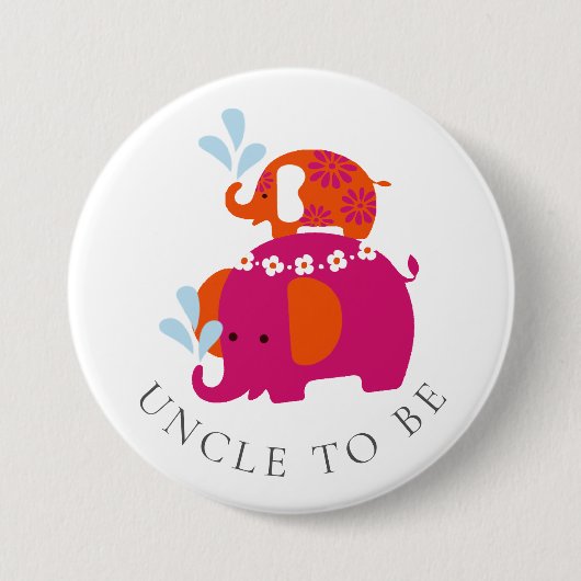 Mod Elephant Baby Shower Uncle Button (Vorderseite)