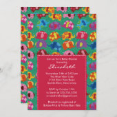 Mod Elephant Babydusche Einladung Rosa (Vorne/Hinten)