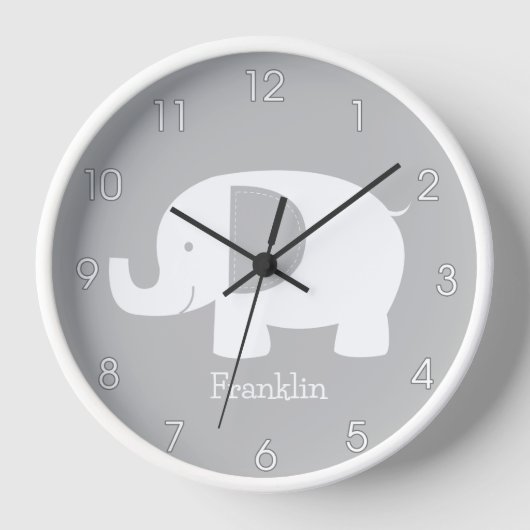 Mod Elephant Grau und Weiß Minimalistisches Kinder Uhr (Vorderseite)
