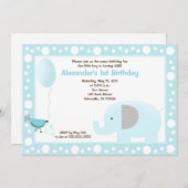 Mod Elephant Jungle Dot 12x18 Birthday Invite Blue Einladung (Vorne/Hinten)