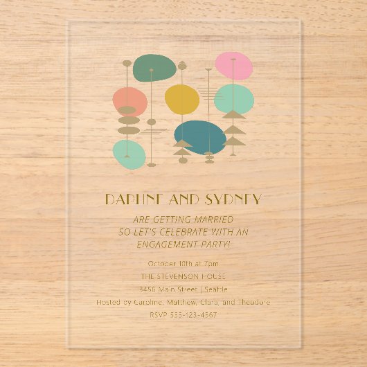 Mod-Engagement-Partei für das Atomzeitalter Acryleinladungen (Vorderseite)