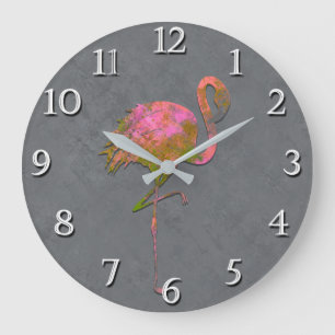 Mod Farbig Sommer Flamingo Chic Modern Grau Große Wanduhr