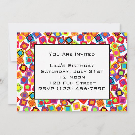Mod-Farbige Quadrate Einladung (Rückseite)