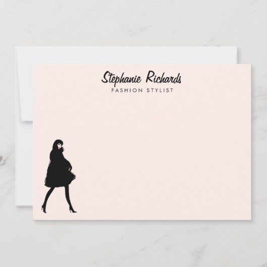 Mod Fashion Girl Boutique Pink Flat Notecard Mitteilungskarte (Vorderseite)
