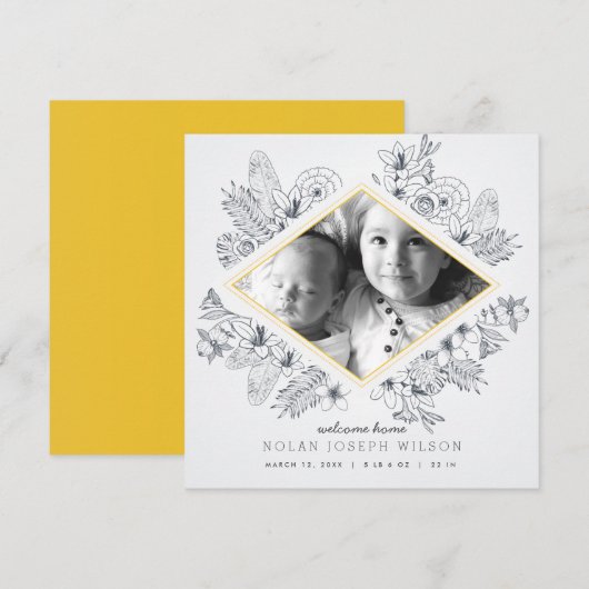 Mod Floral Birth Ankündigung (Vorne/Hinten)