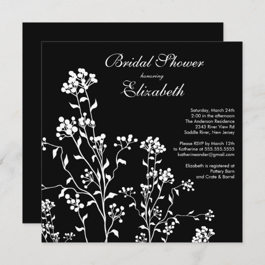 Mod Floral Bridal Dusche Einladung Schwarz-weiß (Vorne/Hinten)